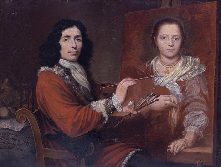 Giulio Quaglio Self Portrait of the Artist Painting his Wife oil painting image